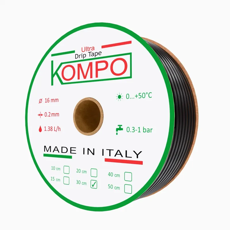 Стрічка крапельного поливу KOMPO | довж.1000м | крок 30см | 1,38л/год | 8mil