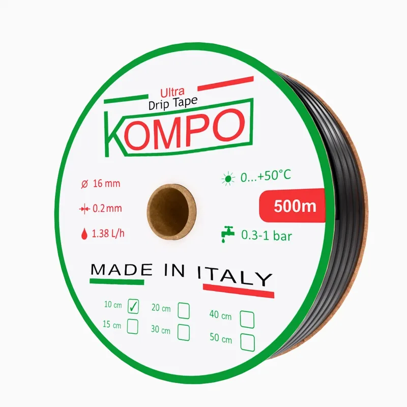 Стрічка крапельного поливу KOMPO | довж.500м | крок 10см | 1,38л/год | 8mil