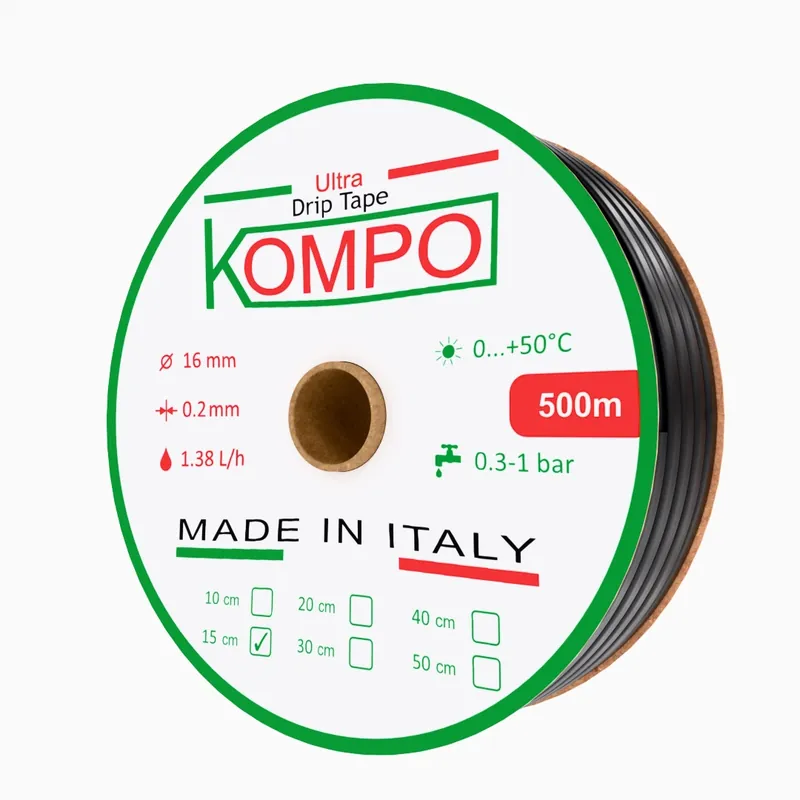 Стрічка крапельного поливу KOMPO | довж.500м | крок 15см | 1,38л/год | 8mil